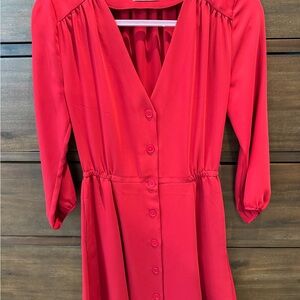 Babaton Red Peplum Mini Dress with Bishop Sleeves